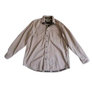 LL Bean Coat Tan Canvas Plaid‎ Flannel Lined Coat Jacket Barn Field Men's Large